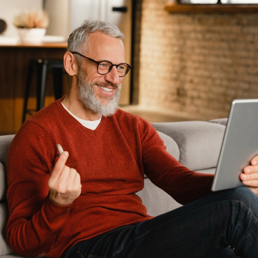 Person taking an online hearing test at home